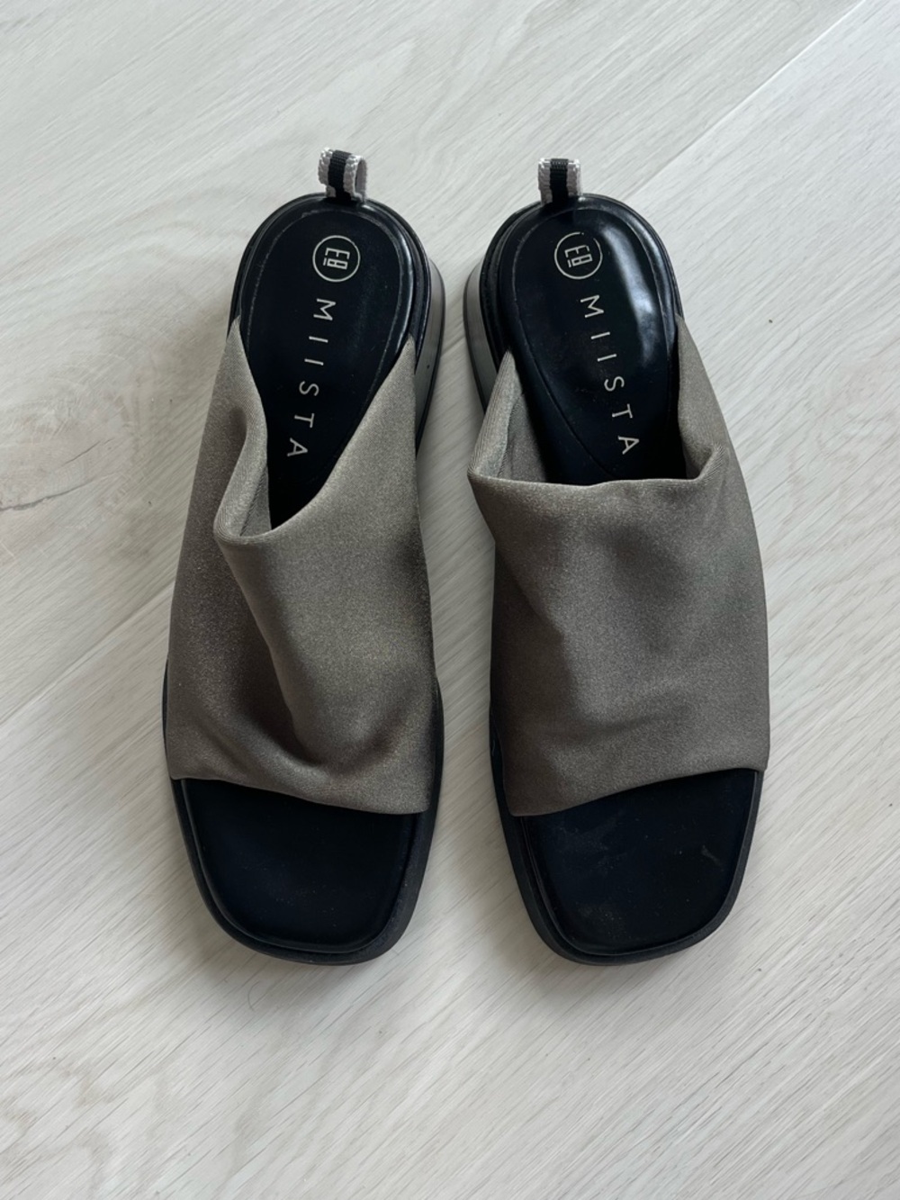 Miista Zooey Olive Taupe Draped Mule Sandals